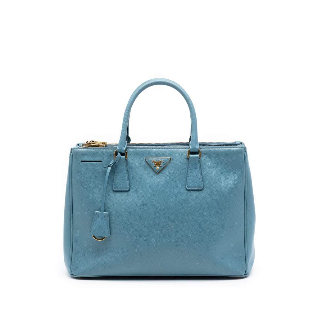 Prada Medium Saffiano Lux Galleria Double Zip Satchel Blue Leather Very good condition - Front View