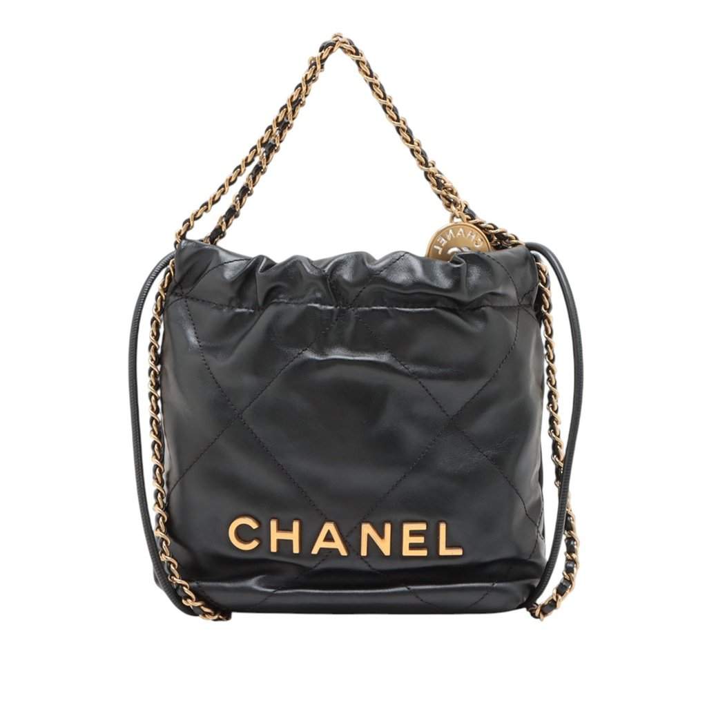 Chanel Mini Shiny Calfskin 22 Handbag Black Leather Very good condition - Front View