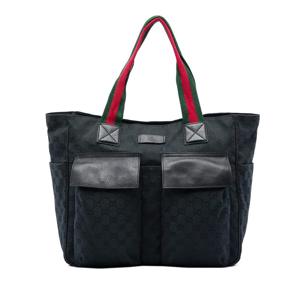 Gucci GG Canvas Web Double Pockets Tote Black Very good condition - Front View