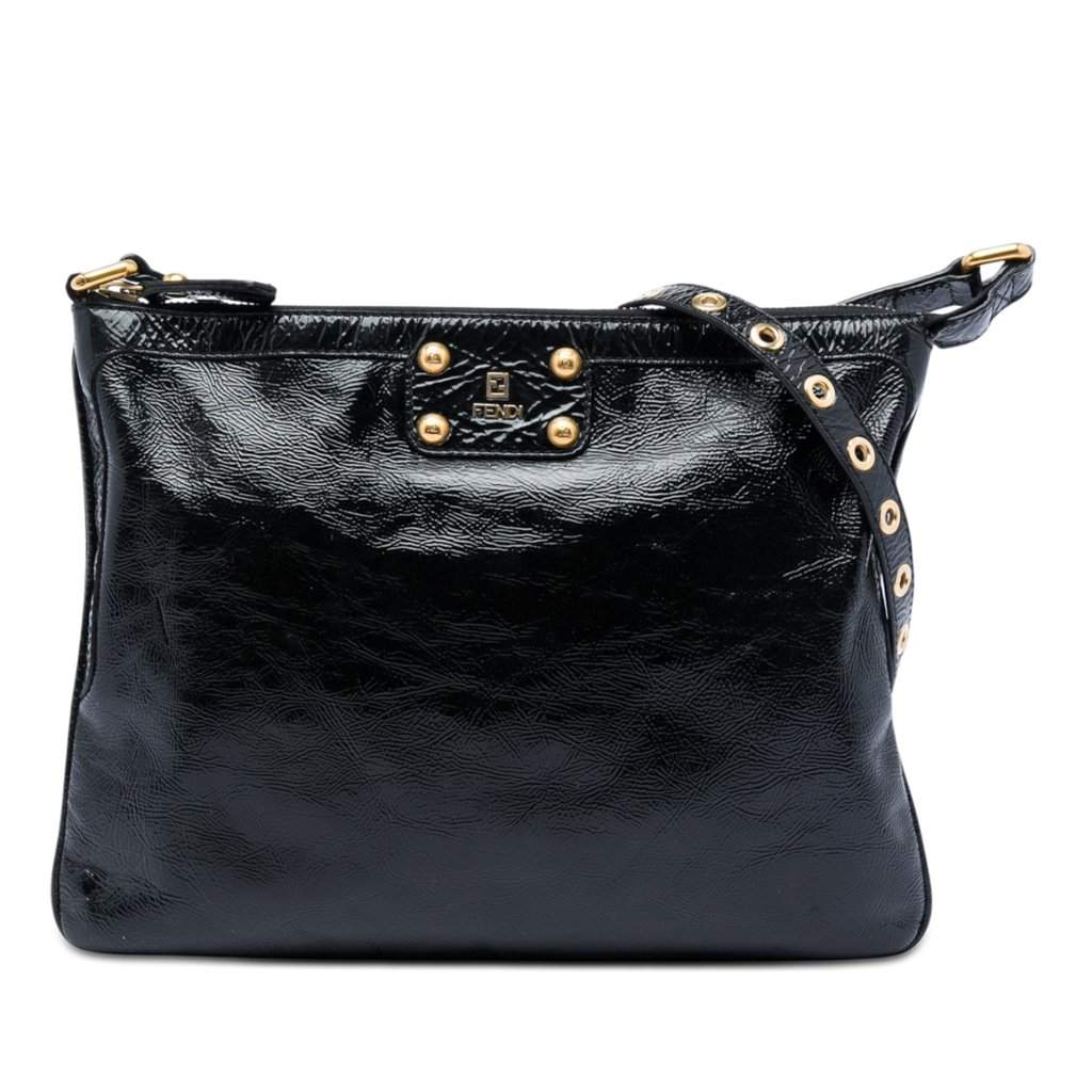 Fendi Crinkled Patent Crossbody Black Leather Very good condition - Front View