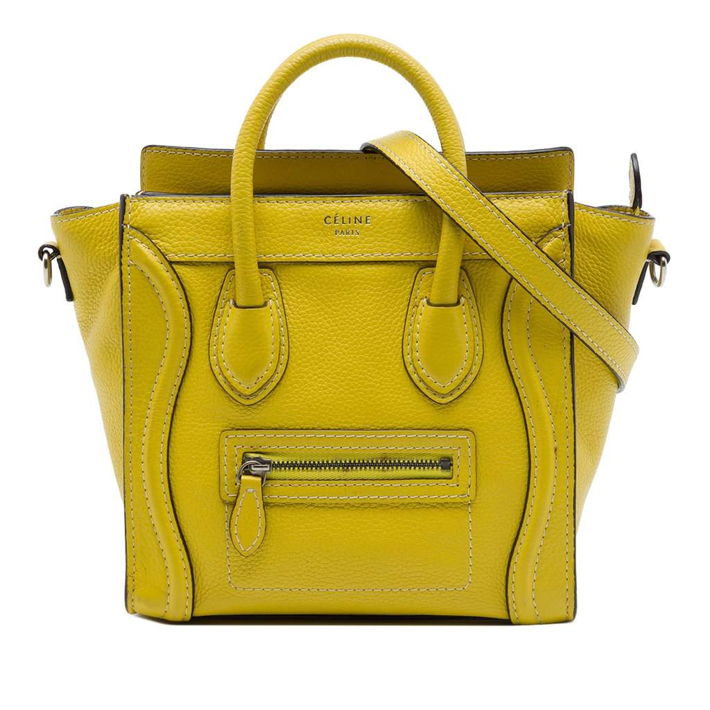 Celine Nano Grained Calfskin Luggage Tote Yellow Leather Very good - Front View