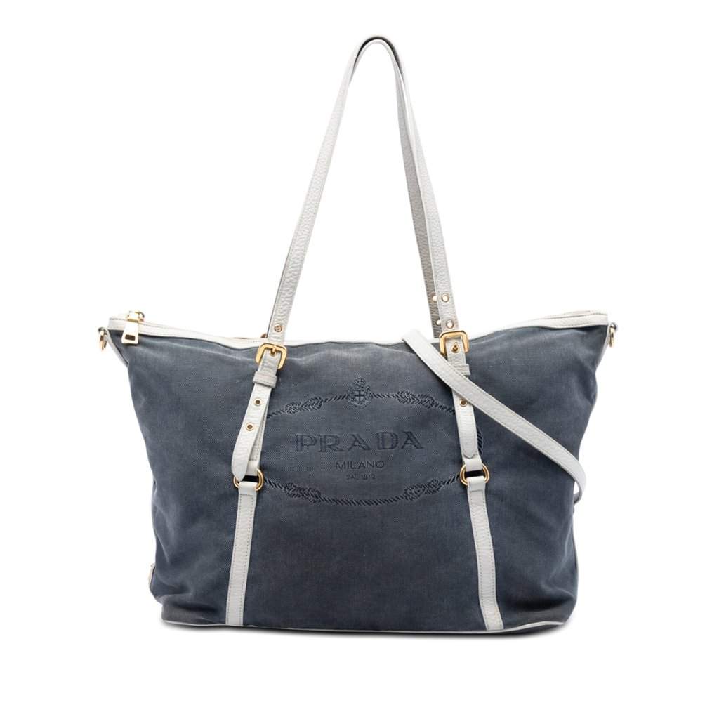 Prada Canvas Canapa Logo Satchel Blue Good condition - Front View