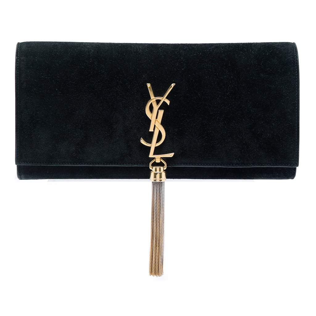 Saint Laurent Suede Monogram Kate Tassel Clutch Black Leather Very good - Front View