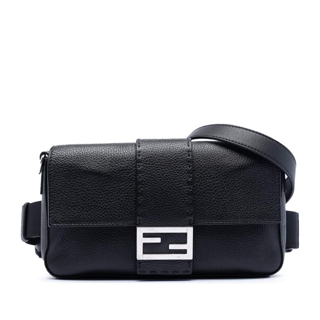 Fendi Leather Selleria Convertible Baguette Satchel Black Leather Very good condition - Front View