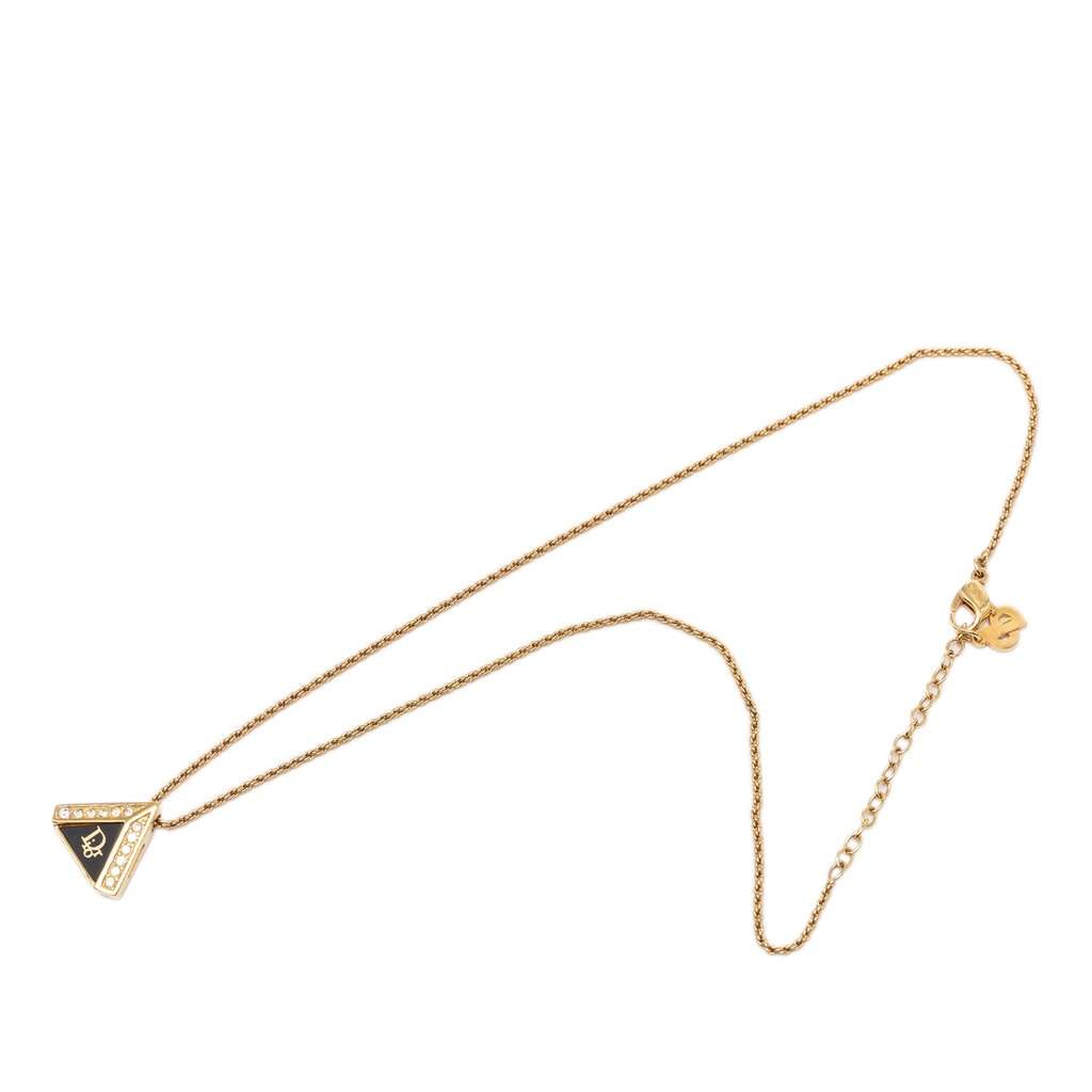 Dior Gold Plated Enamel Strass Triangle Logo Necklace Gold Metal Very good - Front View