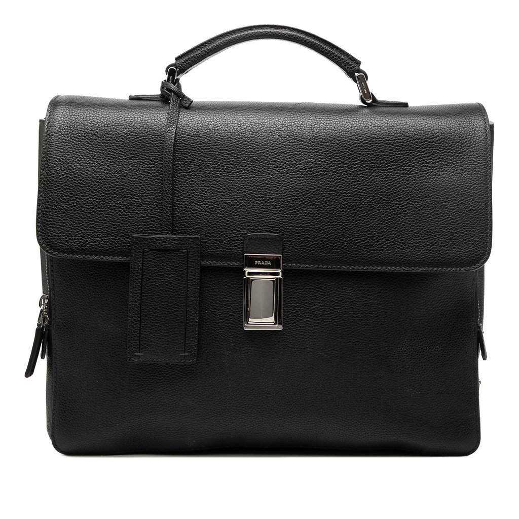 Prada Leather Business Bag Black Leather Very good condition - Front View