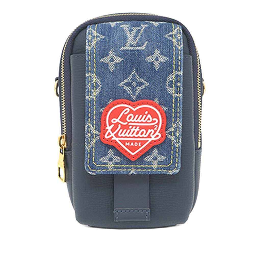 Louis Vuitton Nigo Monogram Denim and Taurillon Double Phone Pouch Blue Very good condition - Front View