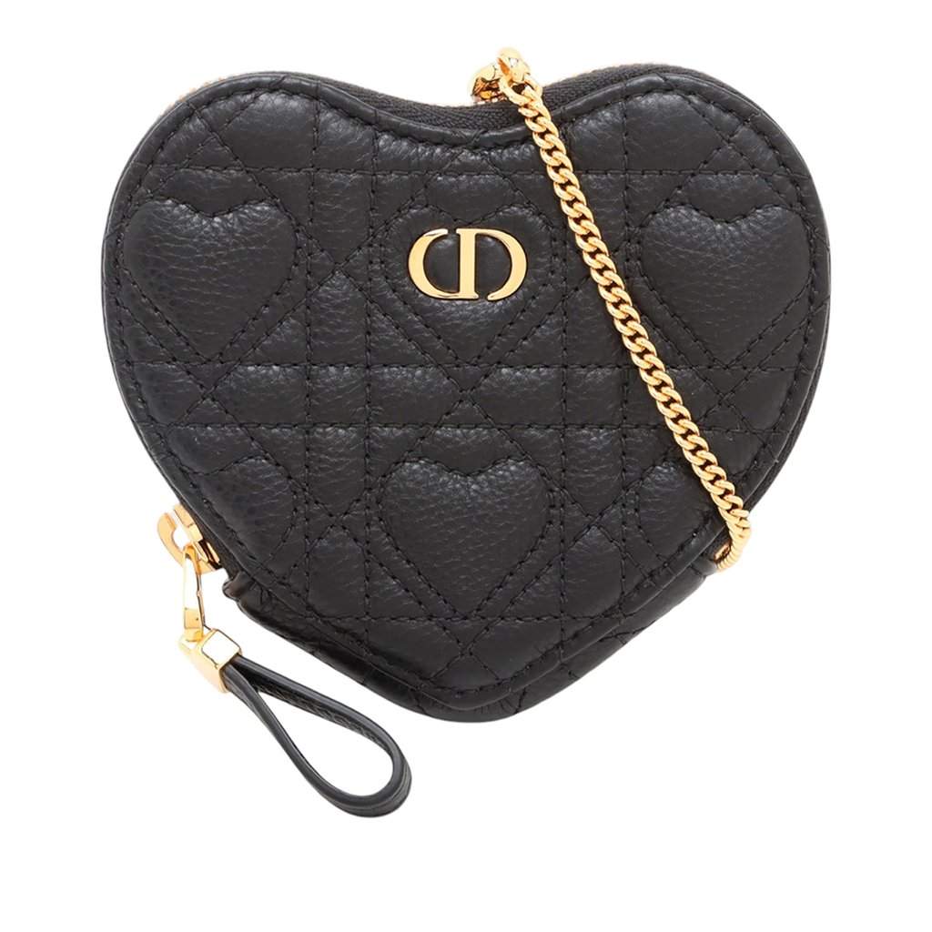 Dior DiorAmour Calfskin Cannage Caro Heart Pouch With Chain Black Leather Very good condition - Front View