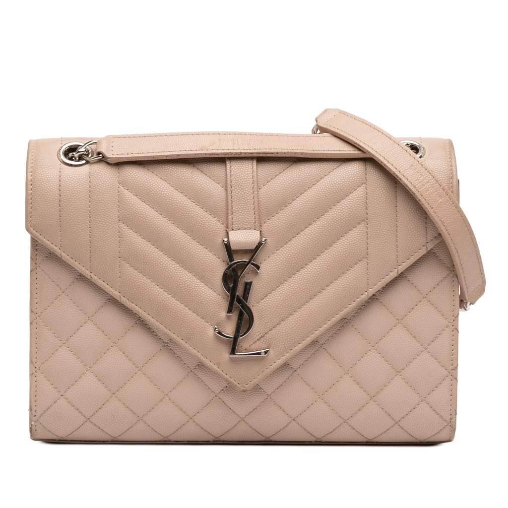 Saint Laurent Medium Grain De Poudre Triquilt Monogram Envelope Bag Brown Leather Very good - Front View