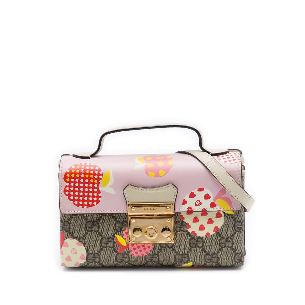 Gucci Mini GG Supreme Monogram Les Pommes Padlock Satchel Beige Very good - Front View