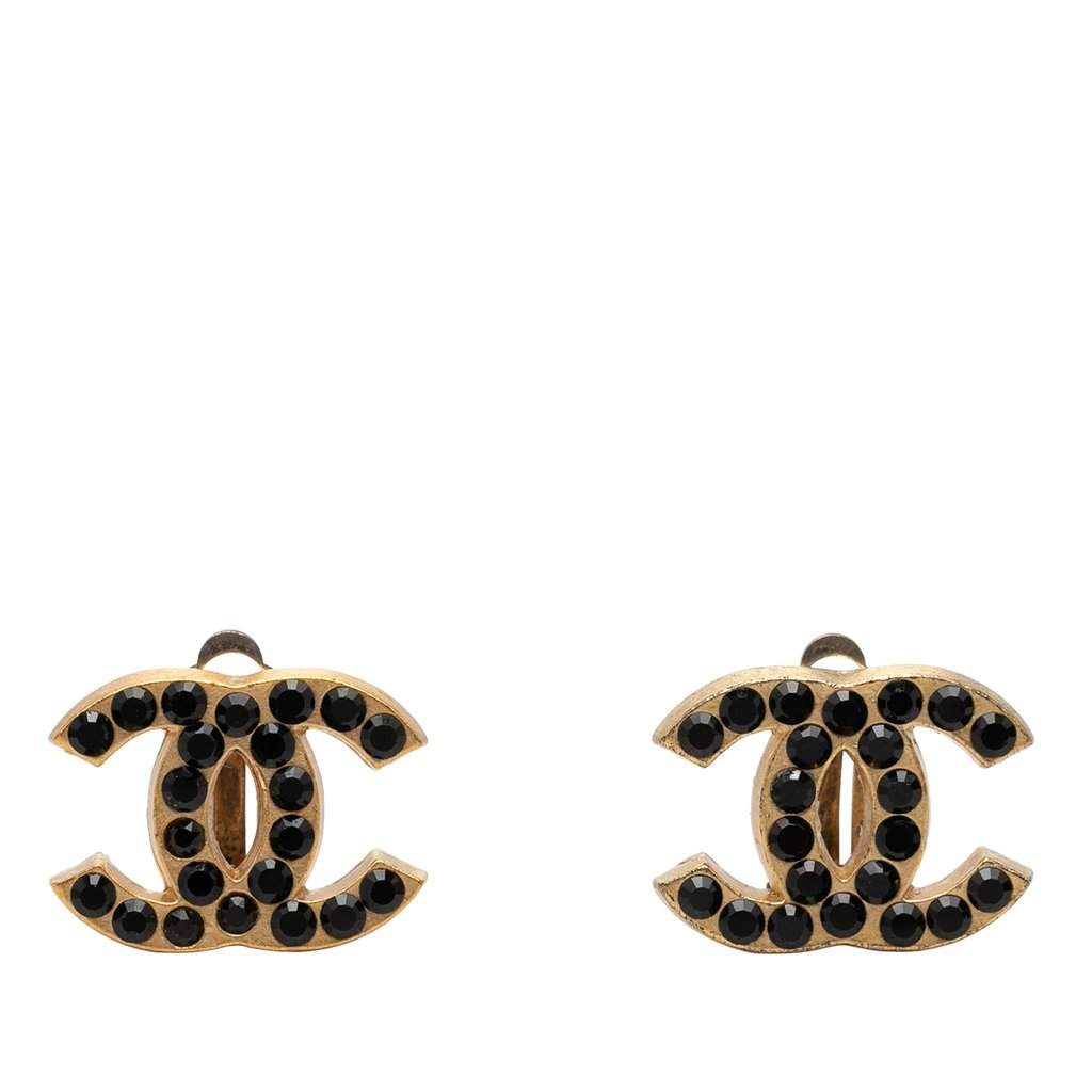 Chanel CC Gold Plated Strass Clip On Earrings Gold Metal Very good condition - Front View