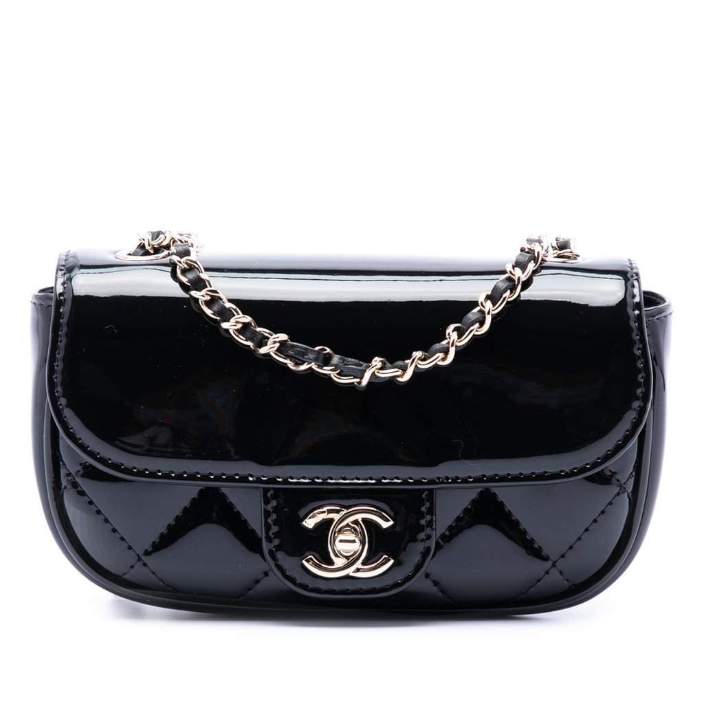 Chanel Mini CC Quilted Patent Single Flap Black Leather Very good condition - Front View