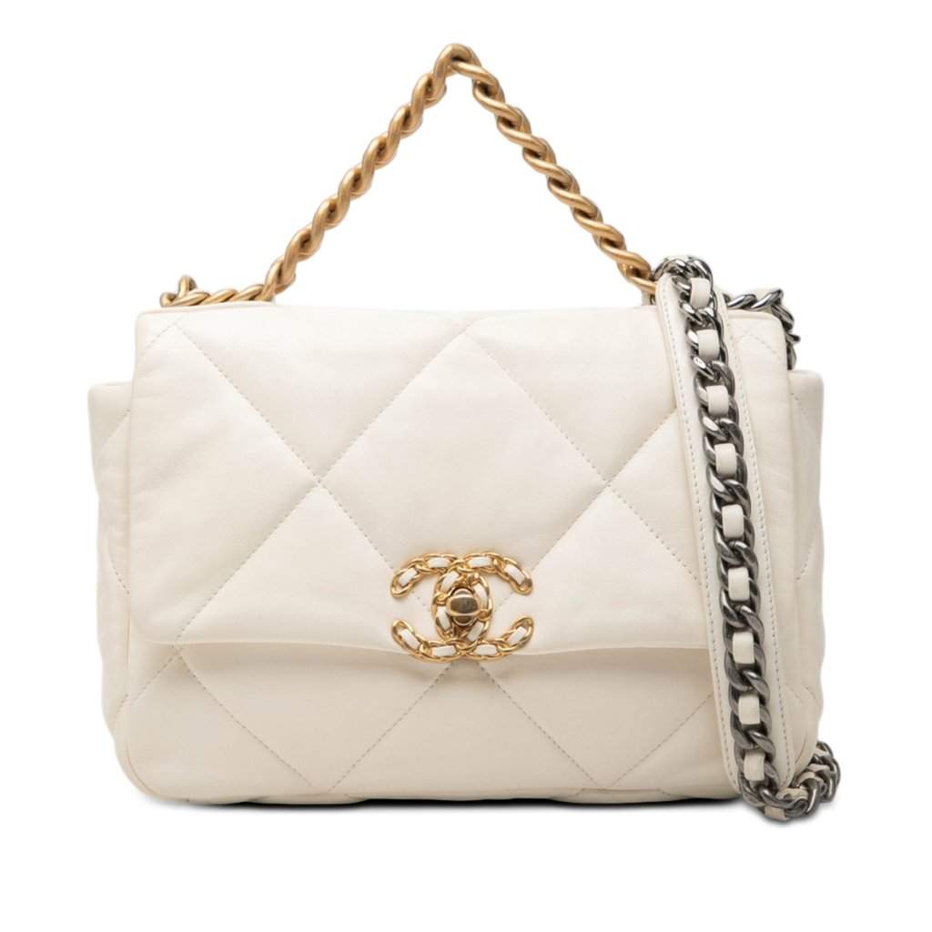 Chanel Medium Lambskin 19 Flap White Leather Very good condition - Front View