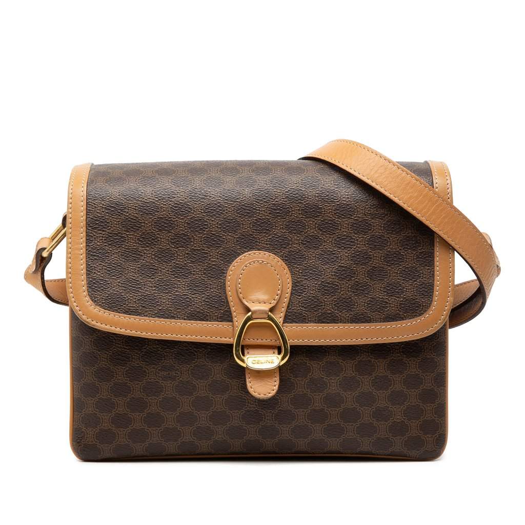 Celine Macadam Coated Canvas Crossbody Brown Very good - Front View