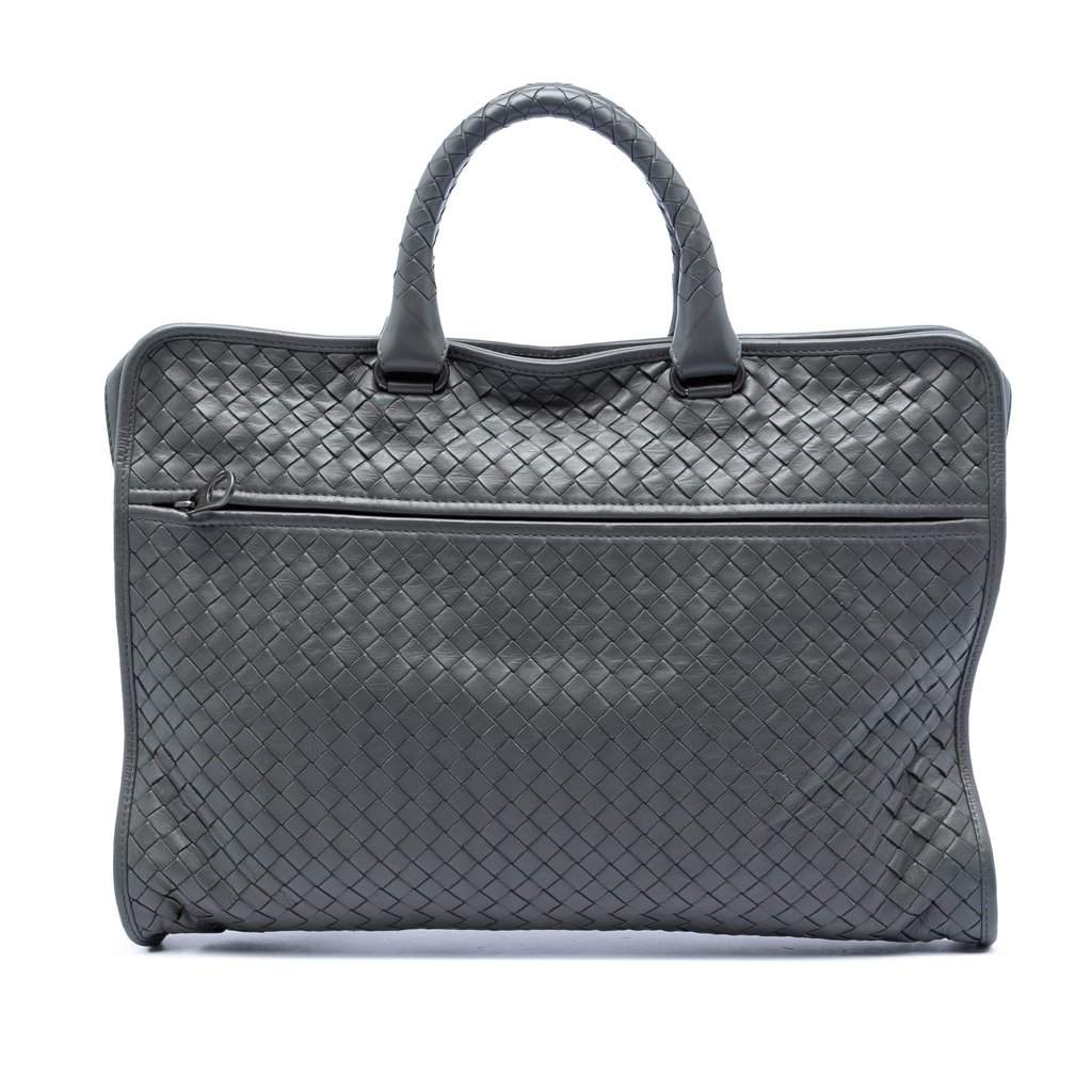Bottega Veneta Nappa Intrecciato Business Bag Green Leather Very good condition - Front View