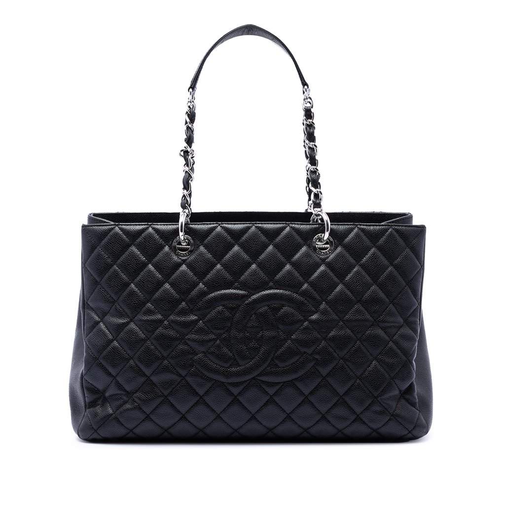 Chanel Caviar Grand Shopping Tote XL Black Leather Very good condition - Front View