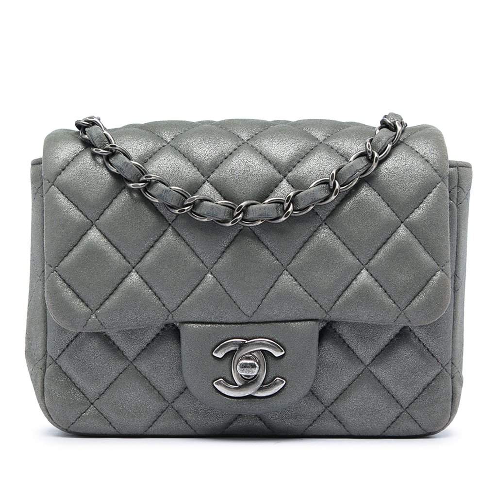 Chanel Mini Square Classic Metallic Lambskin Single Flap MultiColor Leather Very good - Front View