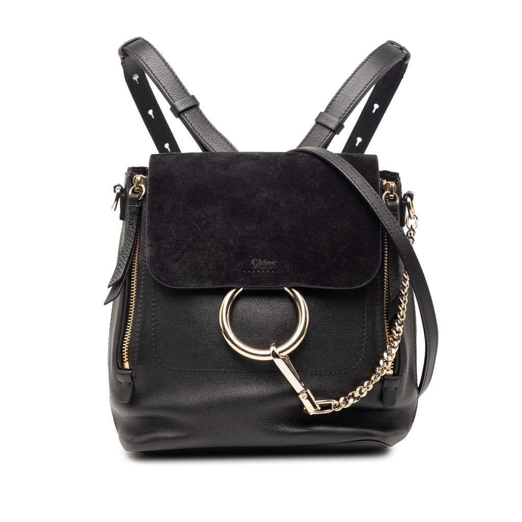 Chloé Medium Calfskin and Suede Faye Backpack Black Leather Good condition - Front View