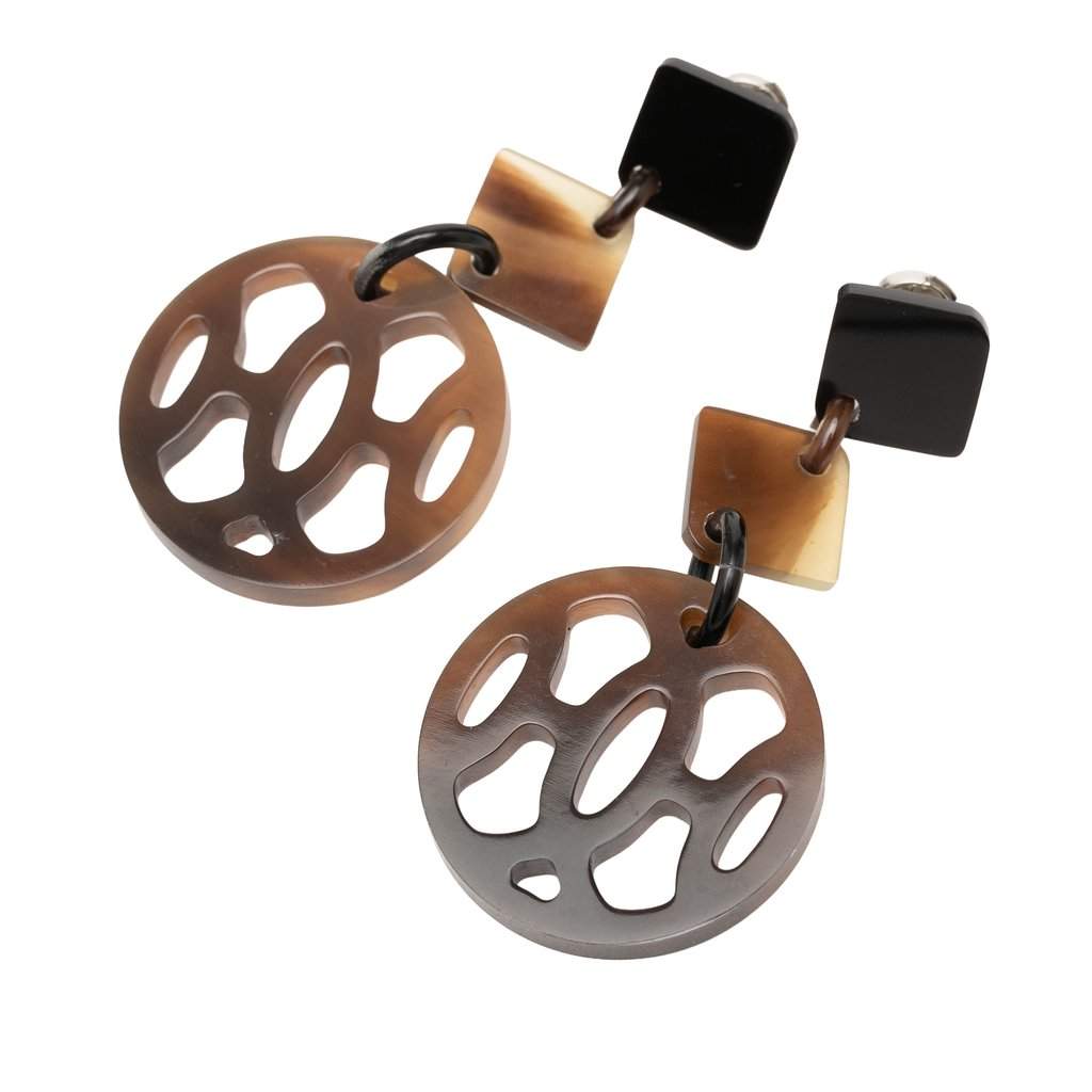 Hermès Buffalo Horn Ava Drop Push Back Earrings Brown Very good condition - Front View