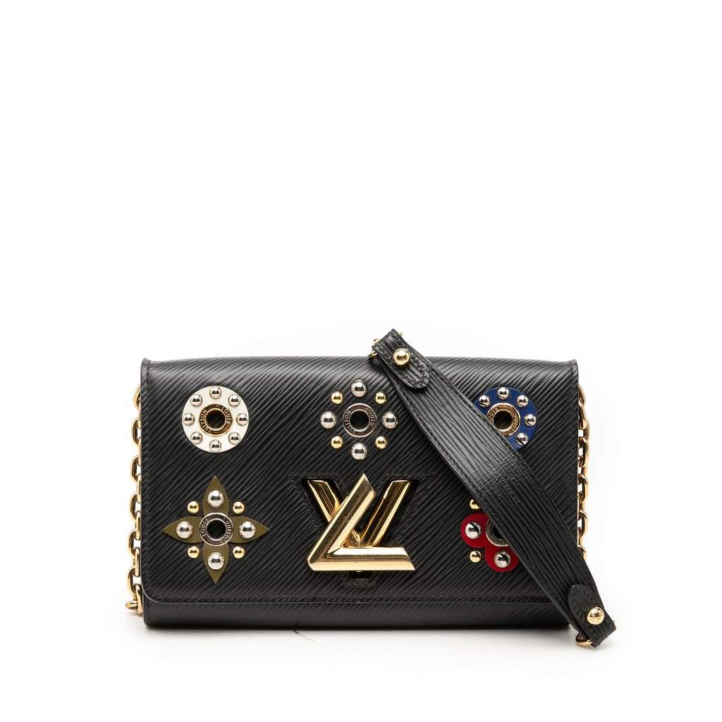 Louis Vuitton Epi Mechanical Flowers Twist Chain Wallet Black Leather Very good - Front View