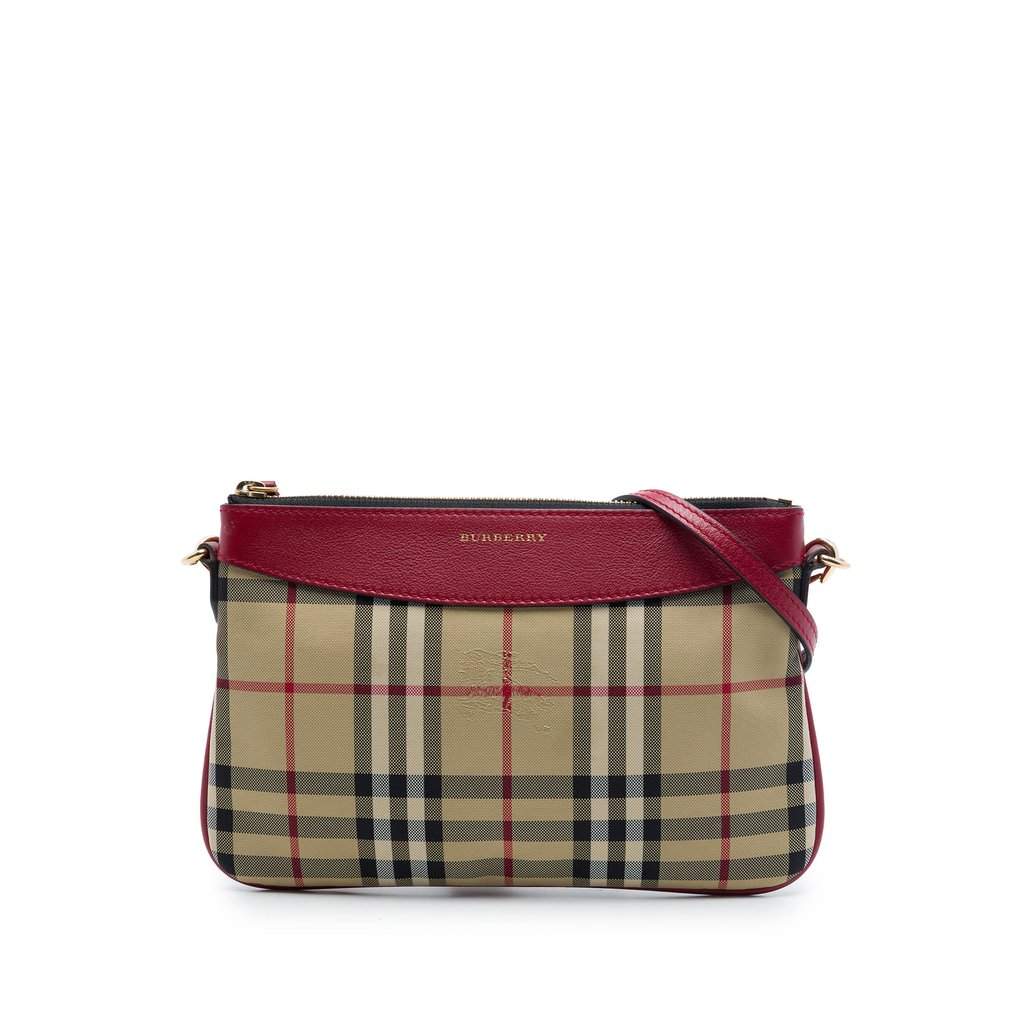 Burberry Haymarket Check Nylon Peyton Crossbody Beige Very good condition - Front View