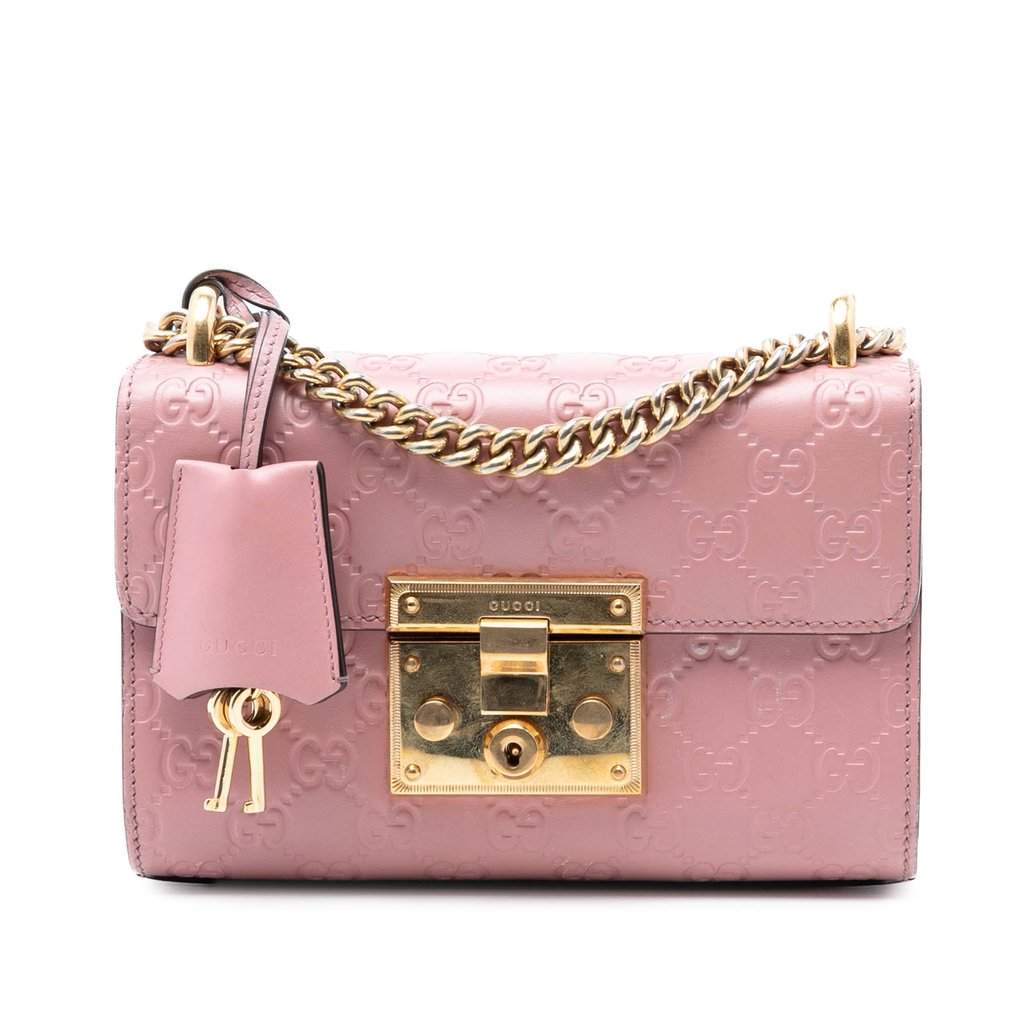 Gucci Small Guccissima Padlock Crossbody Pink Leather Very good - Front View
