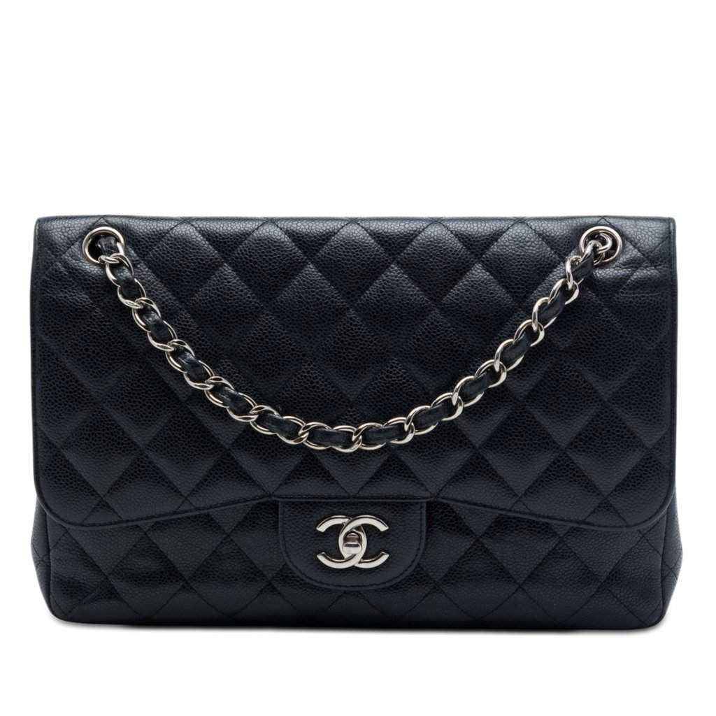 Chanel Jumbo Classic Caviar Double Flap Black Leather Good condition - Front View