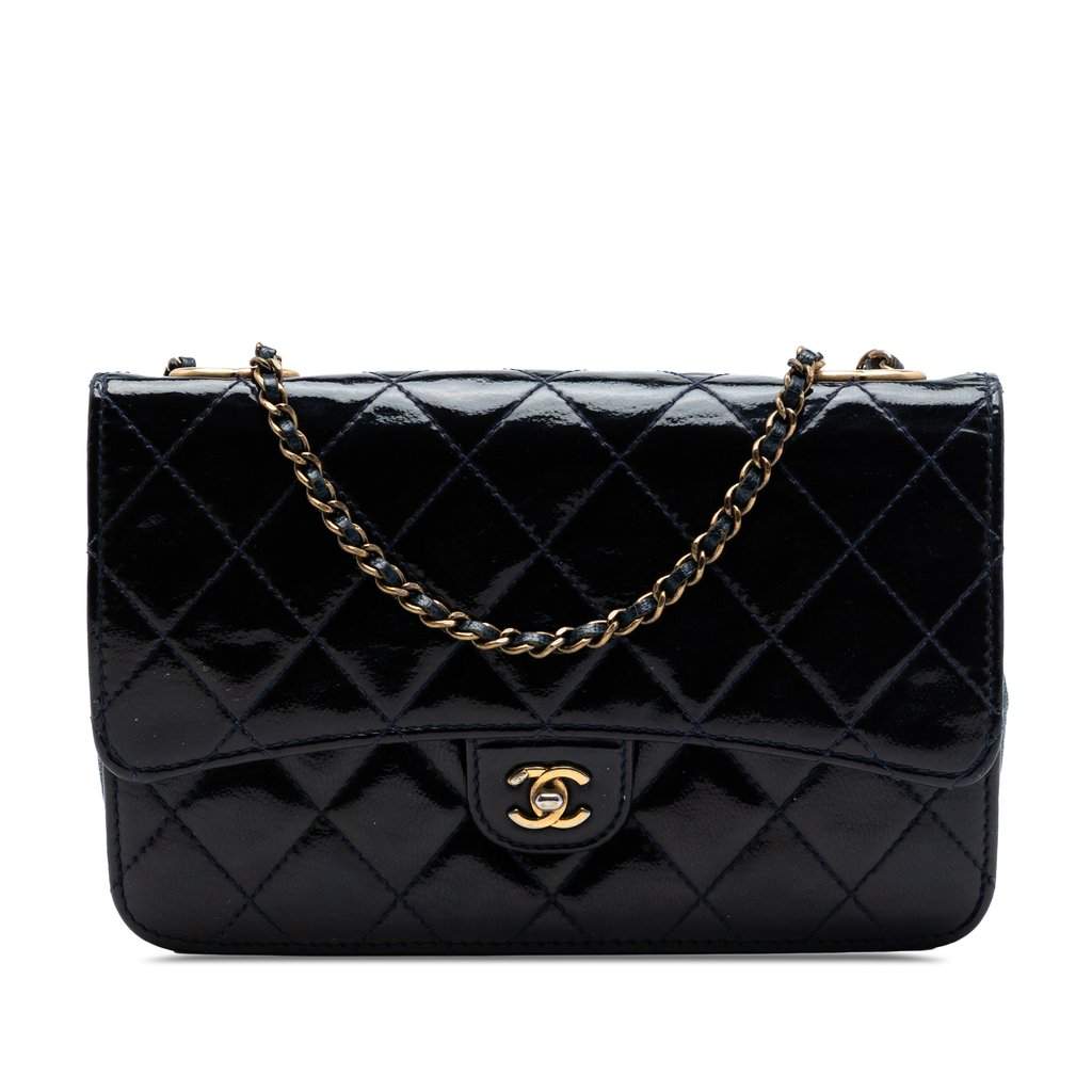 Chanel Quilted Patent and Goatskin CC Eyelet Wallet On Chain Blue Leather Very good condition - Front View