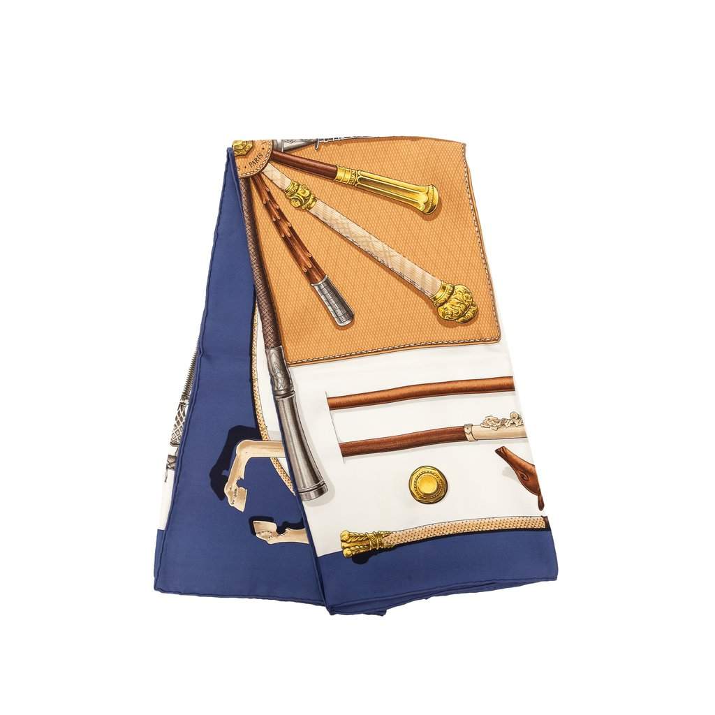 Hermès Cannes et Pommeaux Silk Scarf 90 Blue Very good - Front View