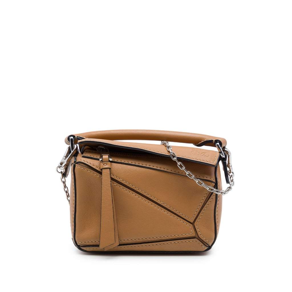 LOEWE Nano Calfskin Puzzle Satchel Brown Leather Very good - Front View