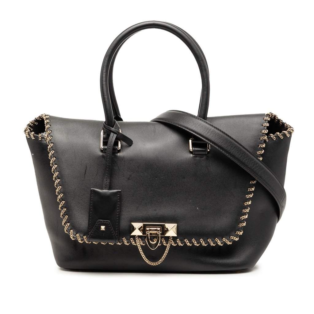 Valentino Leather Demilune Whipstitch Satchel Black Leather Very good condition - Front View