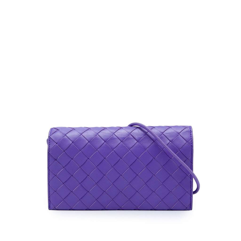Bottega Veneta Nappa Intrecciato Wallet On Strap Purple Leather Very good - Front View