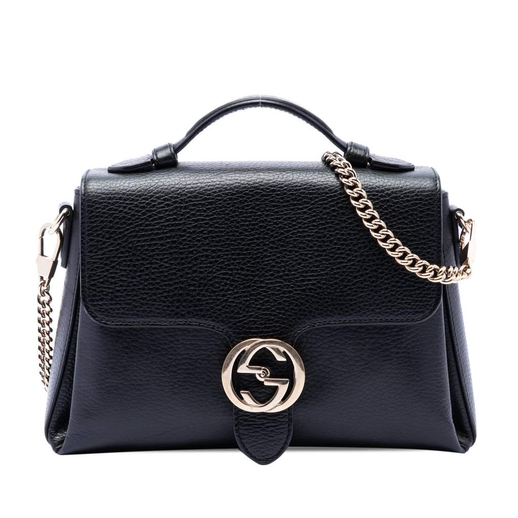 Gucci Small Dollar Calf Interlocking G Satchel Black Leather Very good condition - Front View