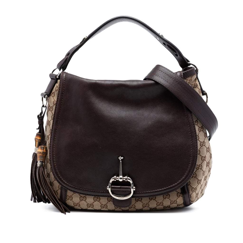 Gucci Large GG Canvas Techno Horsebit Satchel Beige Very good condition - Front View