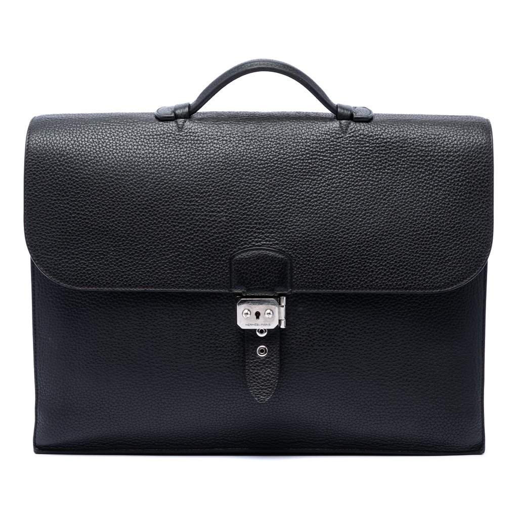 Hermès Togo Sac a Depeches 41 Black Leather Very good condition - Front View