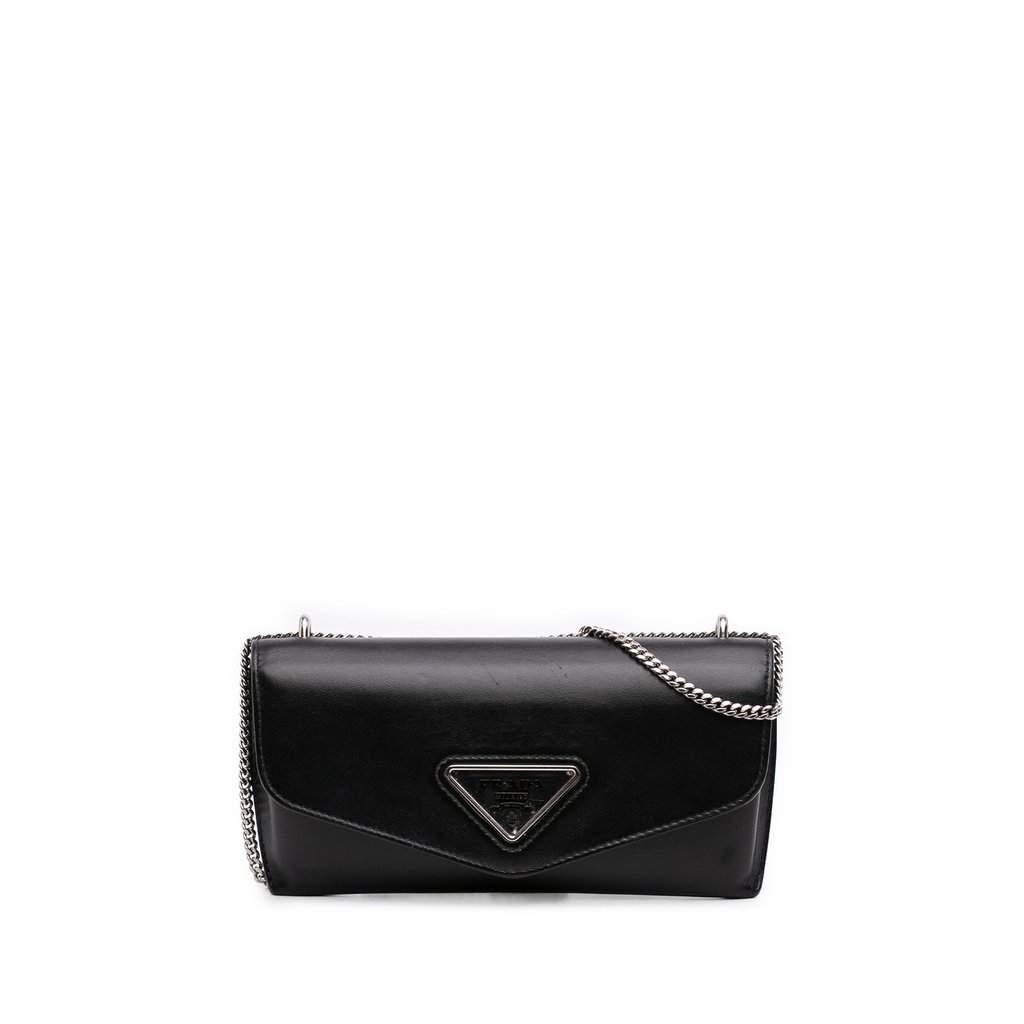 Prada Calfskin Envelope Clutch With Chain Black Leather Very good - Front View