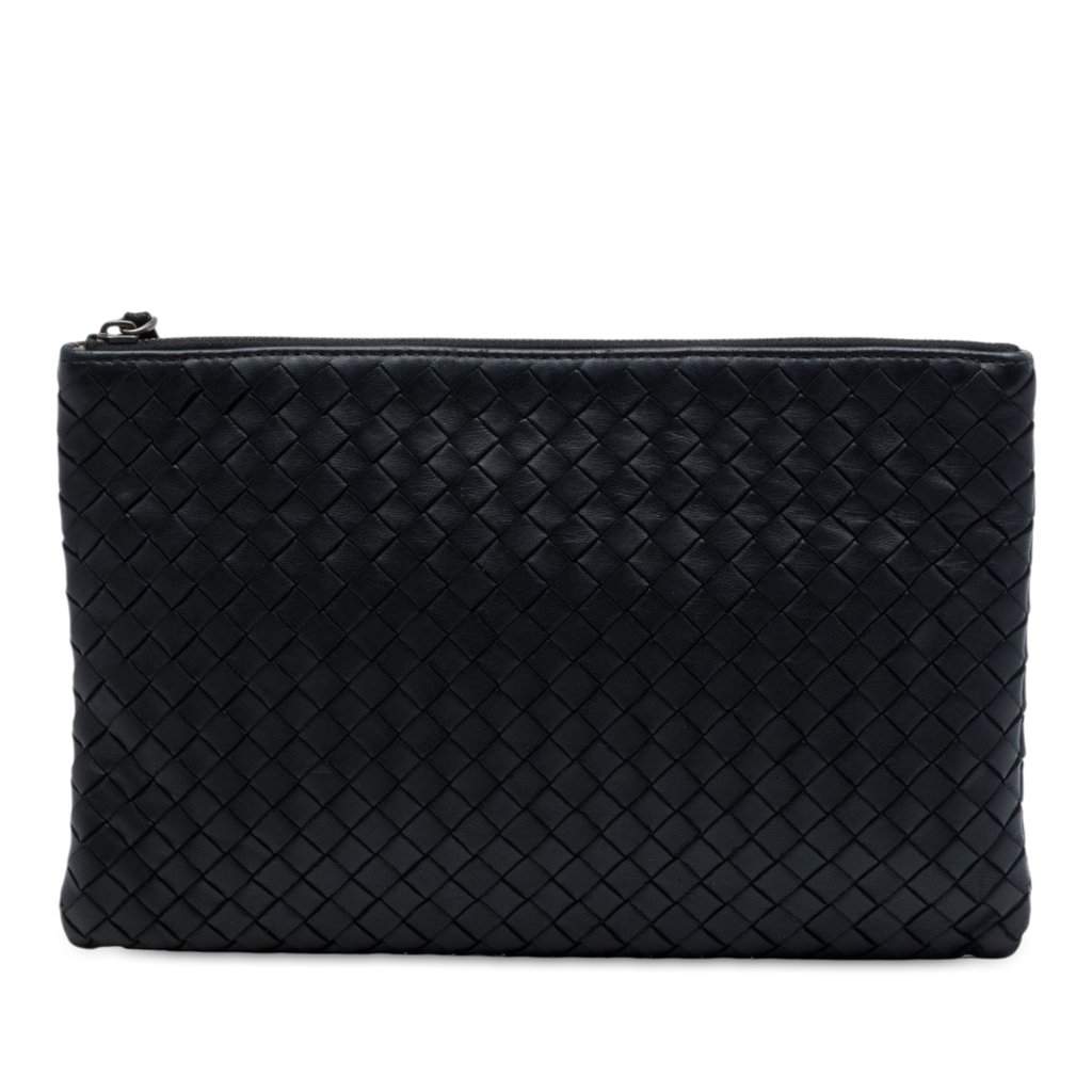 Bottega Veneta Nappa Intrecciato Clutch Black Leather Very good - Front View