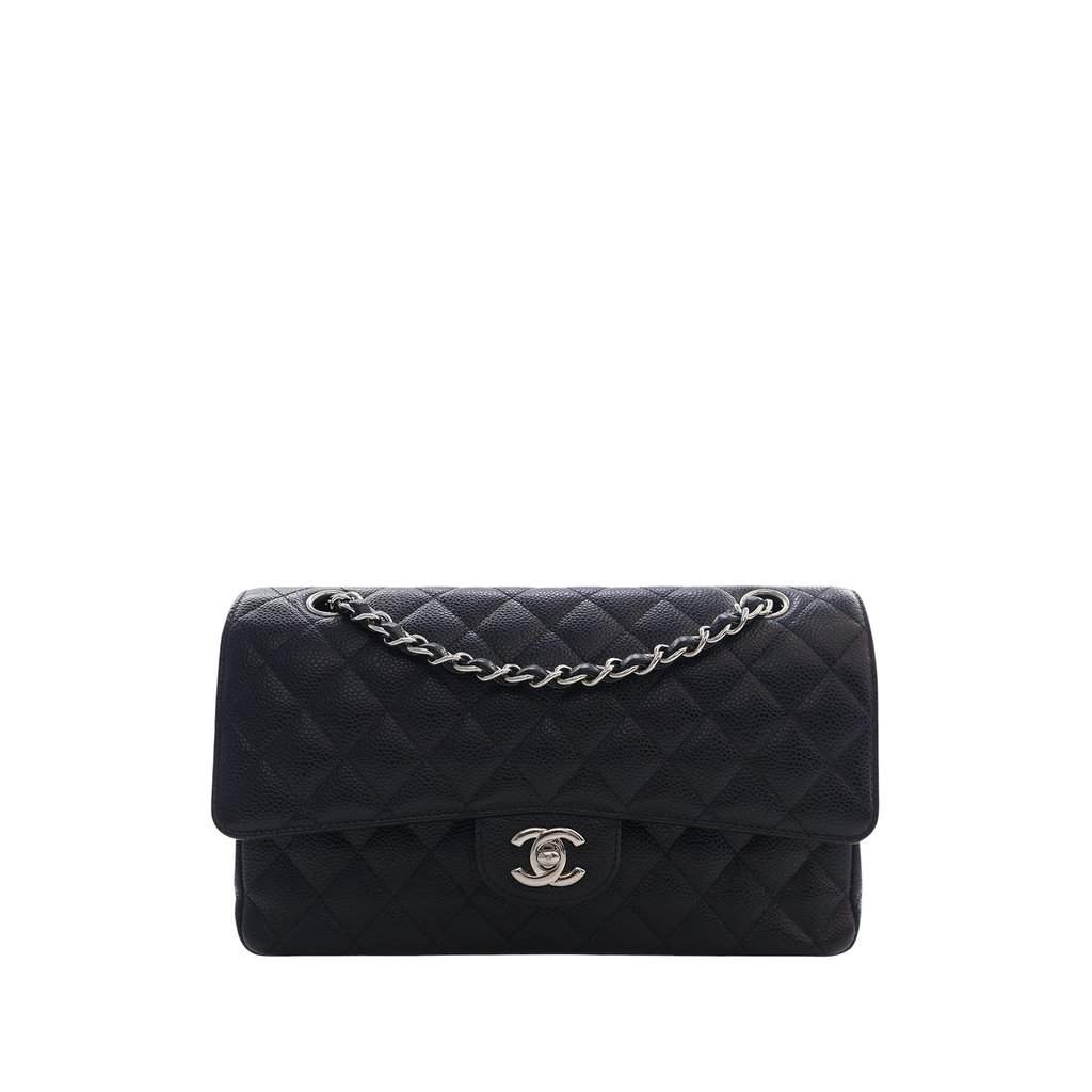 Chanel Medium Classic Caviar Double Flap Black Leather Very good - Front View