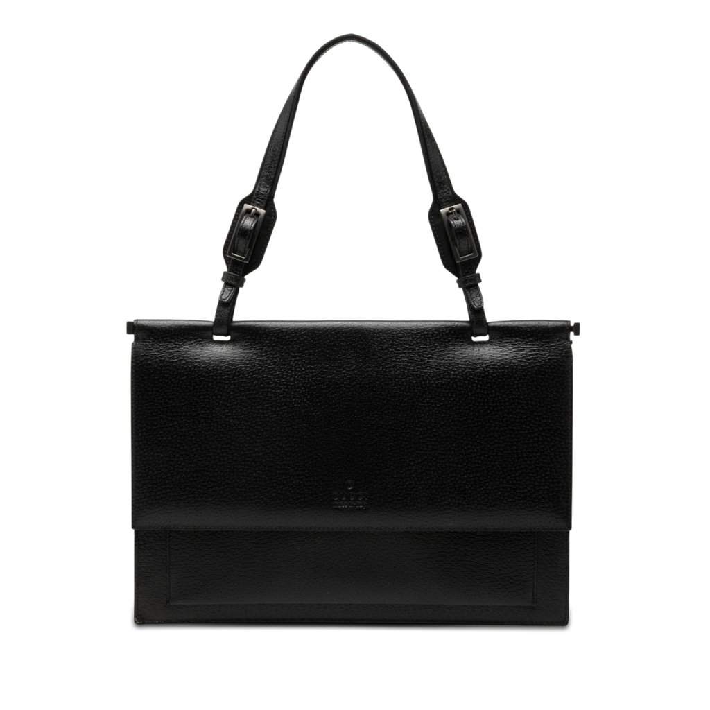 Gucci Grained Calfskin Top Handle Bag Black Leather Very good - Front View