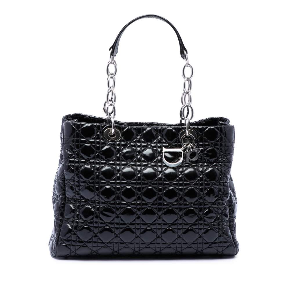 Dior Large Patent Cannage Lady Dior Soft Shopping Tote Black Leather Very good - Front View