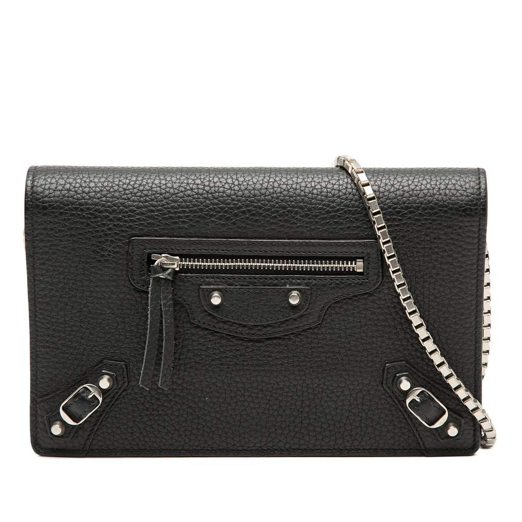 Balenciaga Leather Metal Plate City Wallet on Chain Black Leather Very good condition - Front View