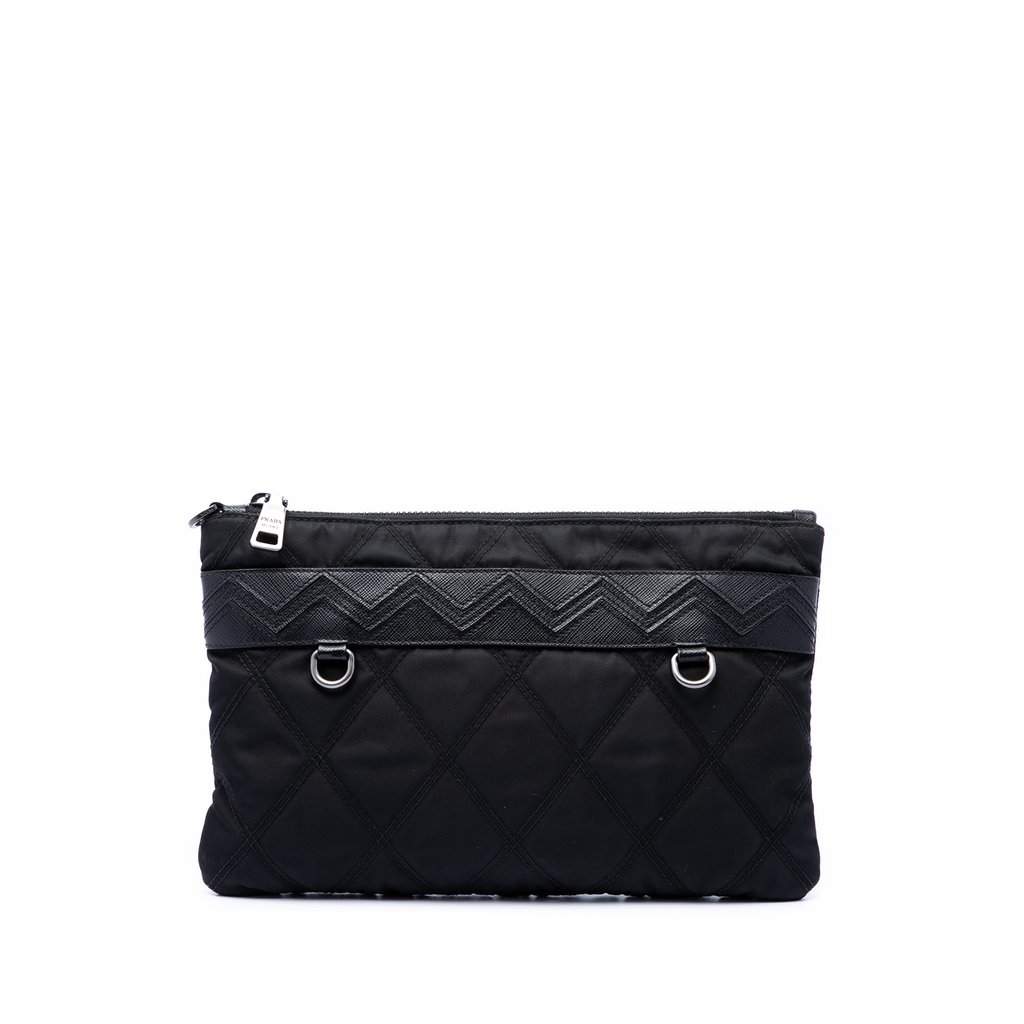 Prada Saffiano Trimmed Tessuto Impunturato Clutch Black Very good - Front View