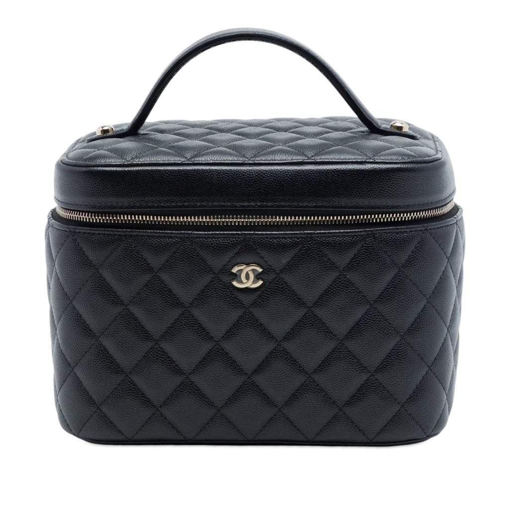 Chanel Medium CC Quilted  Caviar Vanity Case Black Leather Very good condition - Front View