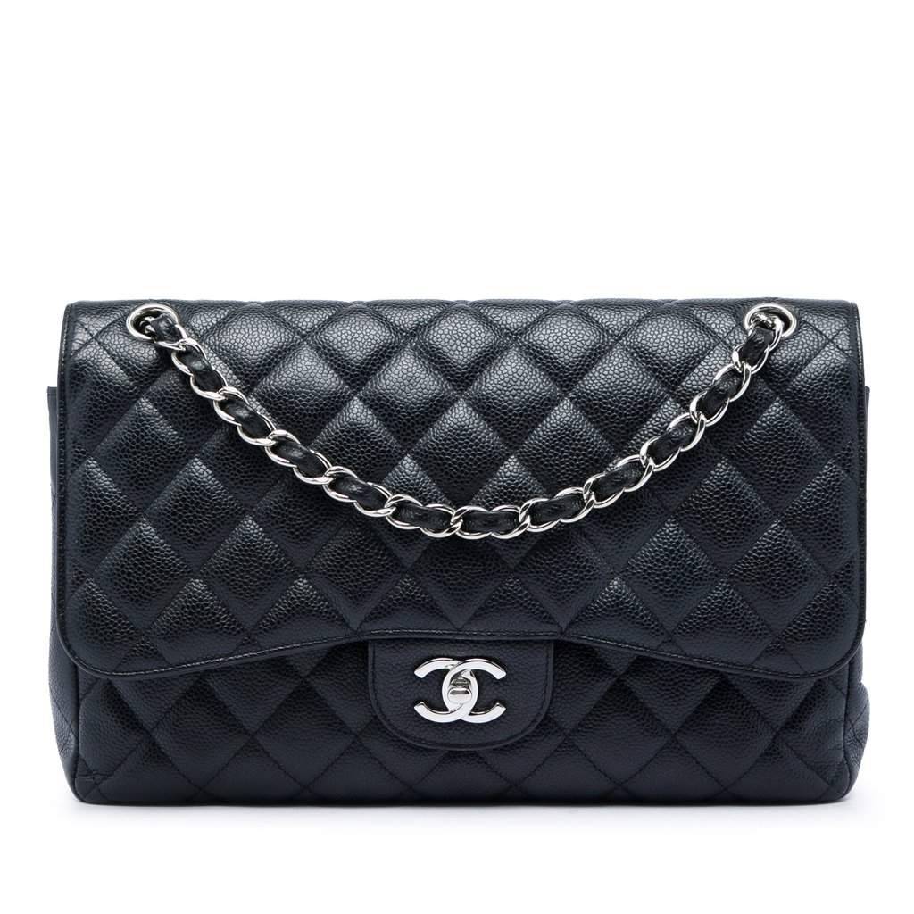 Chanel Jumbo Classic Caviar Double Flap Black Leather Very good - Front View