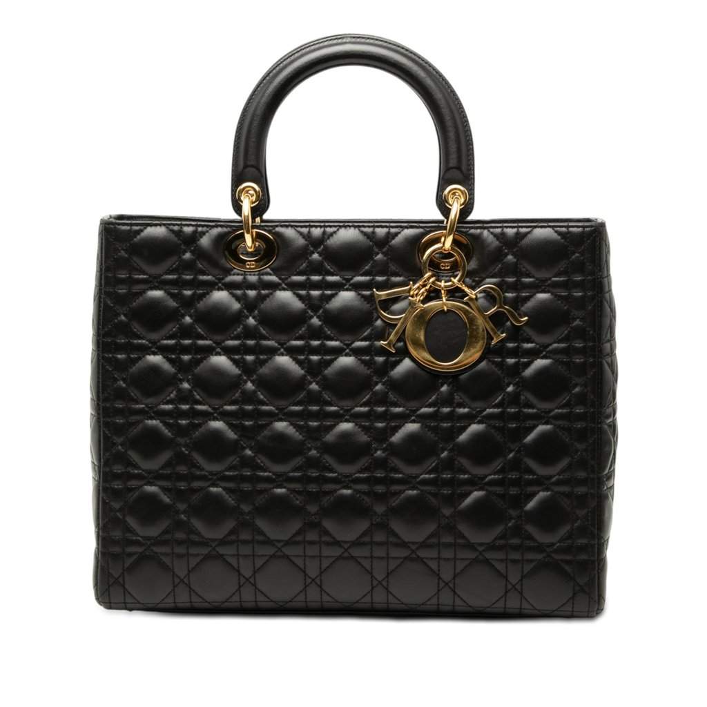 Dior Large Lambskin Cannage Lady Dior Black Leather Very good condition - Front View