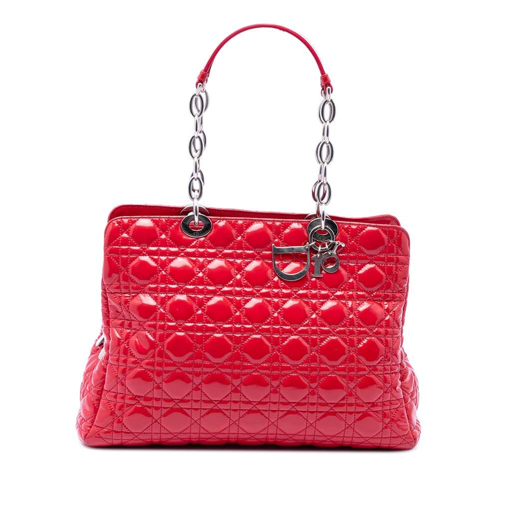 Dior Large Patent Cannage Lady Dior Soft Shopping Tote Red Leather Very good - Front View