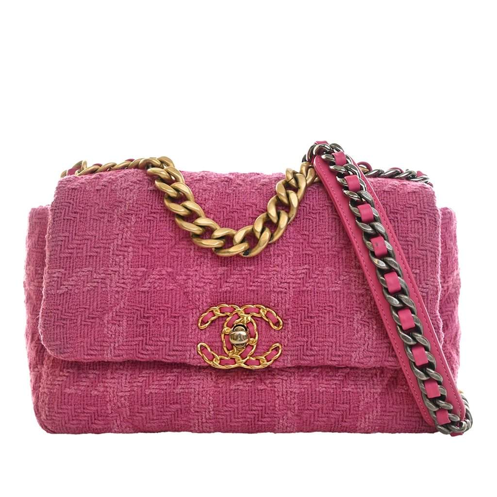 Chanel Medium Tweed 19 Flap Pink Very good - Front View