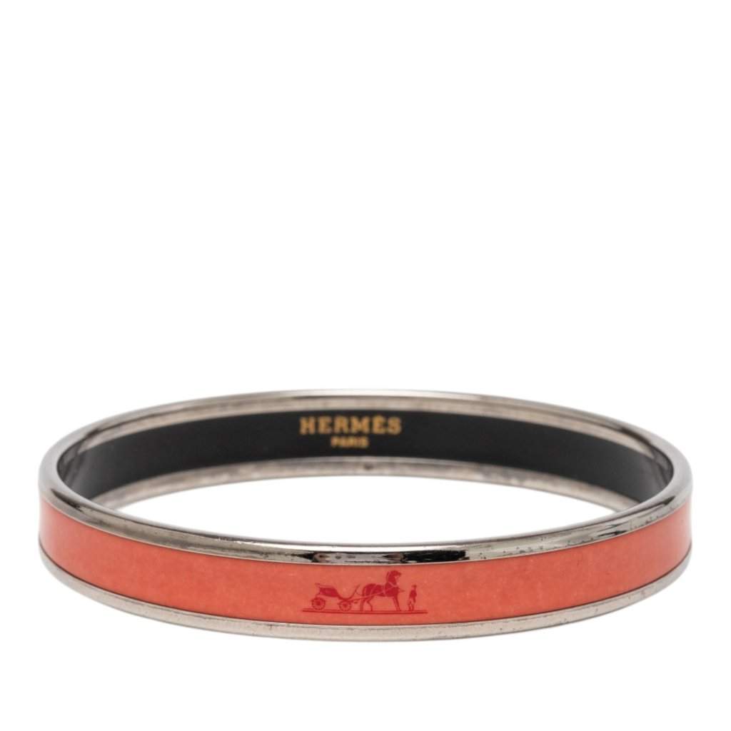 Hermès Narrow Caleche Enamel Bracelet 65 Orange Very good - Front View