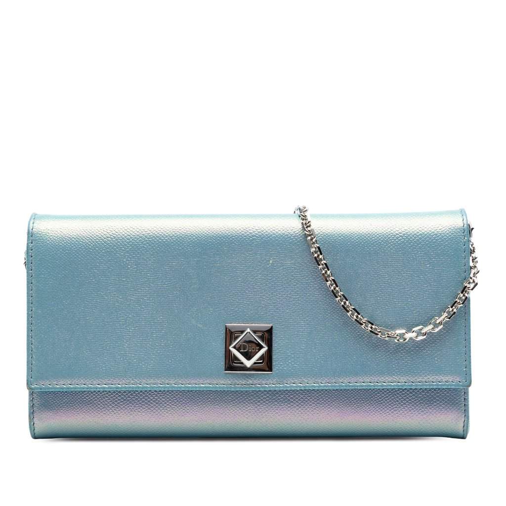 Dior Iridescent Calfskin Turn Me Wallet On Chain Blue Leather Very good condition - Front View