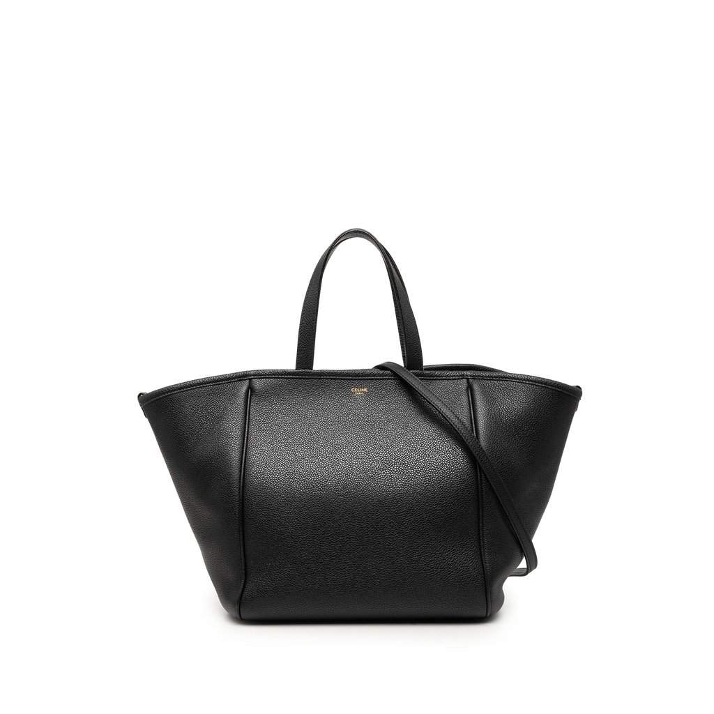 Celine Small Grained Calfskin Folded Cabas Tote Black Leather Very good condition - Front View